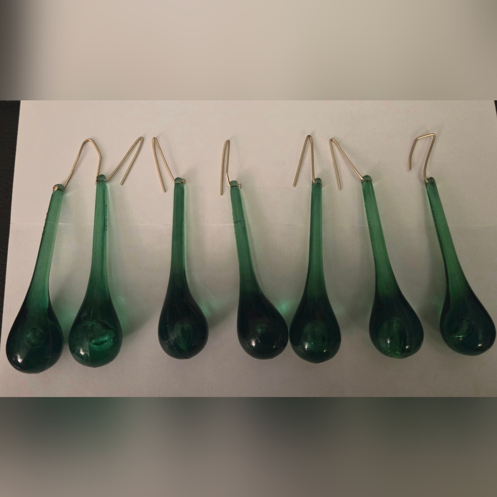 Christmas Teardrop Ornaments, Green, Vintage, Set of 7, Excellent Cond.